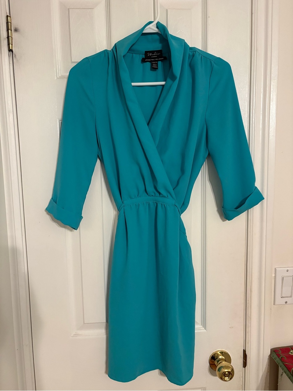le chateau Teal Wrap-Style Long Sleeve Dress
